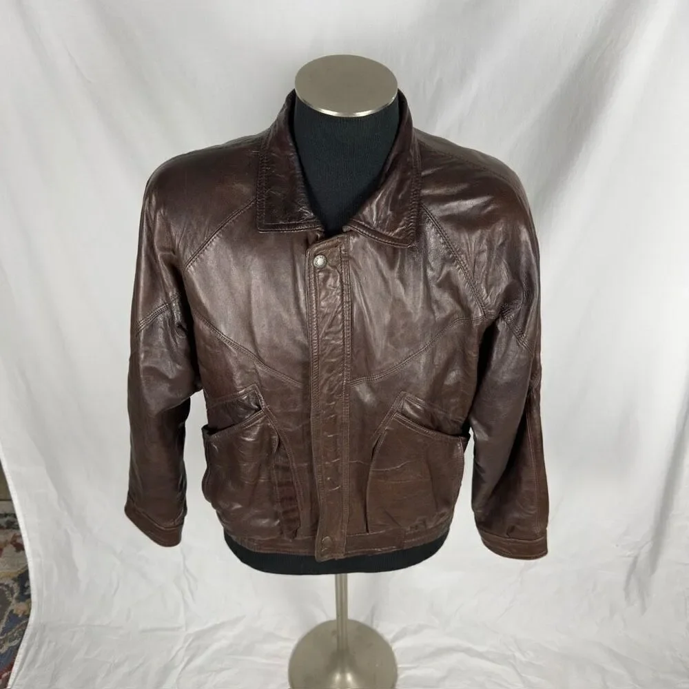 Vintage Brown Oversized 90’s Lined Leather Bomber -‎ Men’s 40